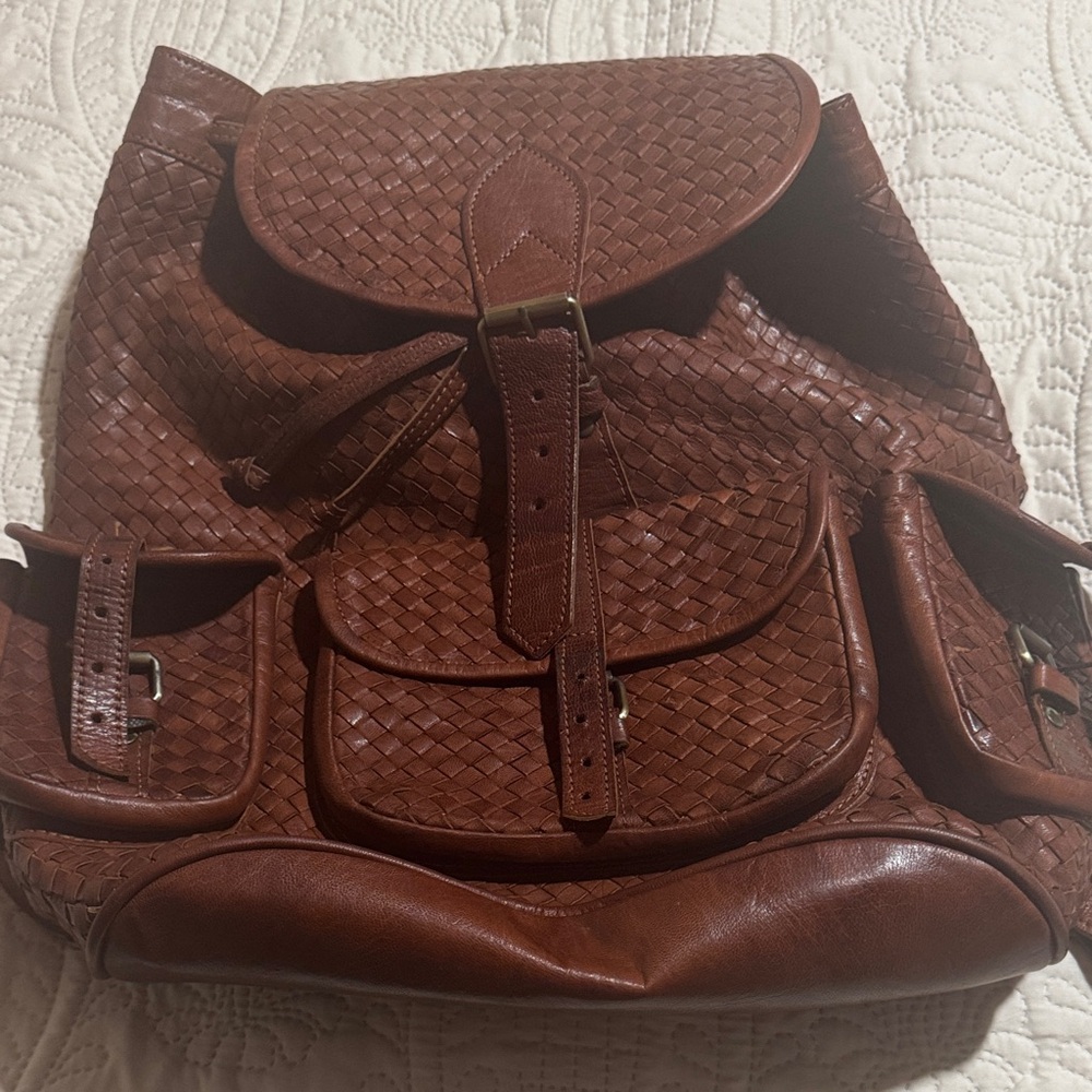 Woven Leather Backpack for woman